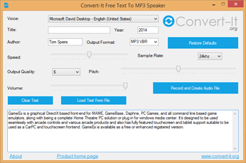 Text To MP3 Converter Window